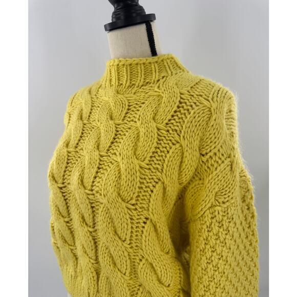 Zara Yellow Cableknit Sweater Mockneck Gold Knit Pullover Small Crop - Picture 2 of 8